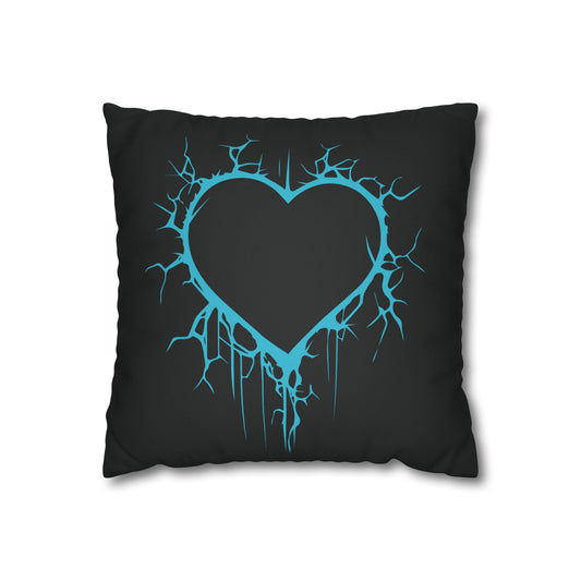 Lightning-Cracked Heart - Faux Suede Square Pillowcase (in Electric Blue)