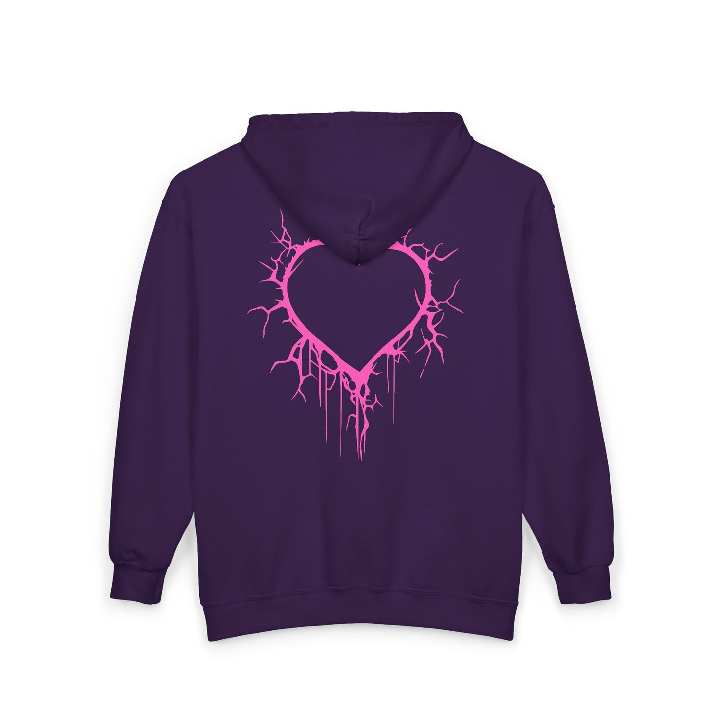 Lightning-Cracked Hollow Heart Zip Hoodie — Alternative/Goth/Punk Bleeding Heart Full‑Zip Sweatshirt in Electric Pink (The Only Hearts Collection)