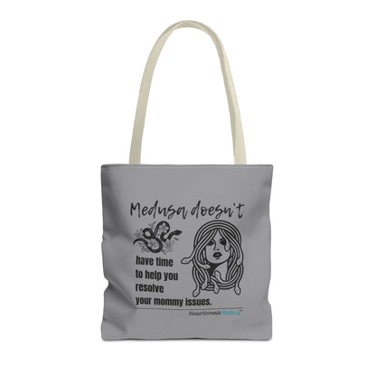 Medusa and Your Mommy Haiku - Tote Bag (Dual-sided print in Stone Grey)