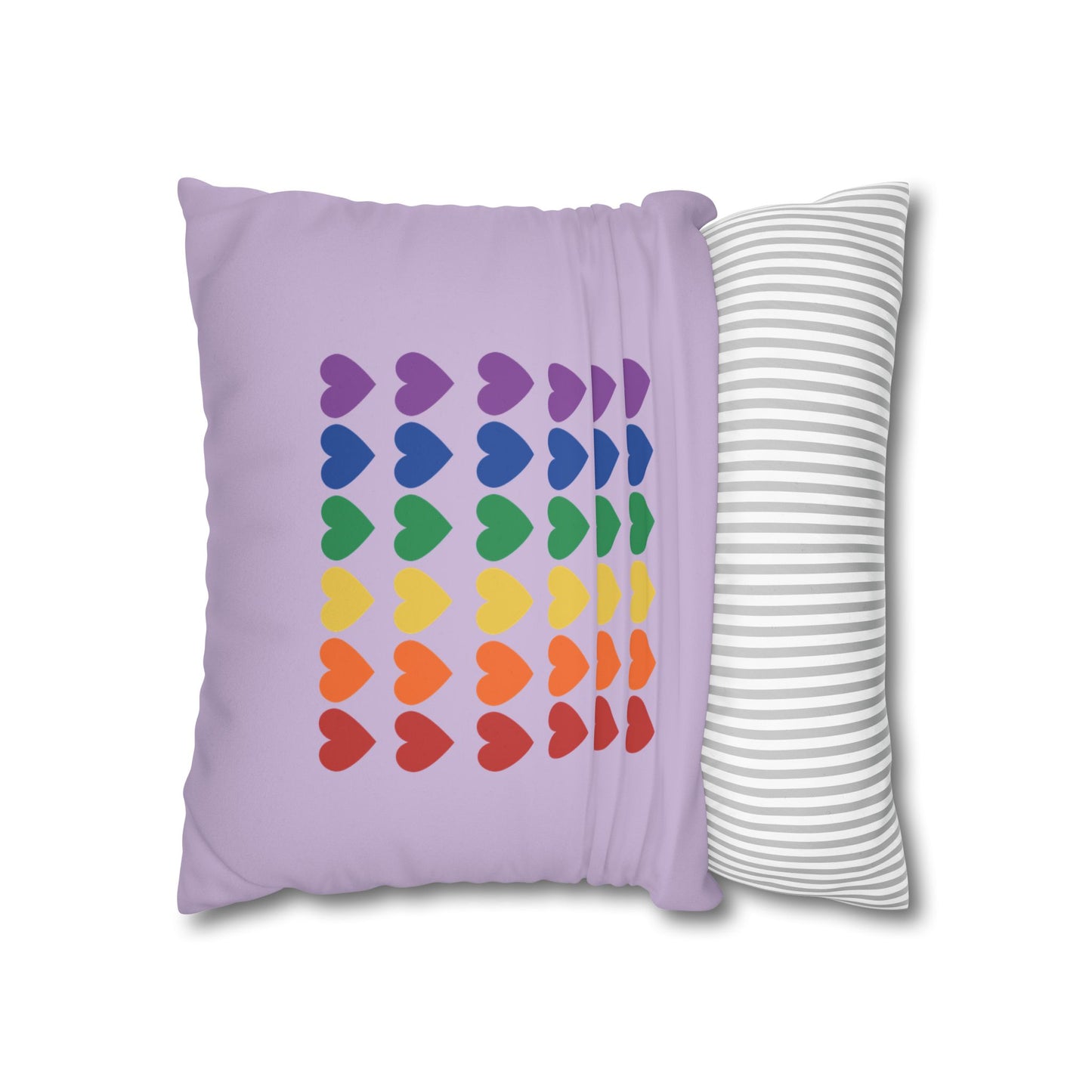 Rainbow Hearts on Lavender - Faux Suede Square Pillowcase (Only Hearts Collection)