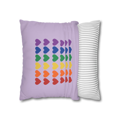 Rainbow Hearts on Lavender - Faux Suede Square Pillowcase (Only Hearts Collection)