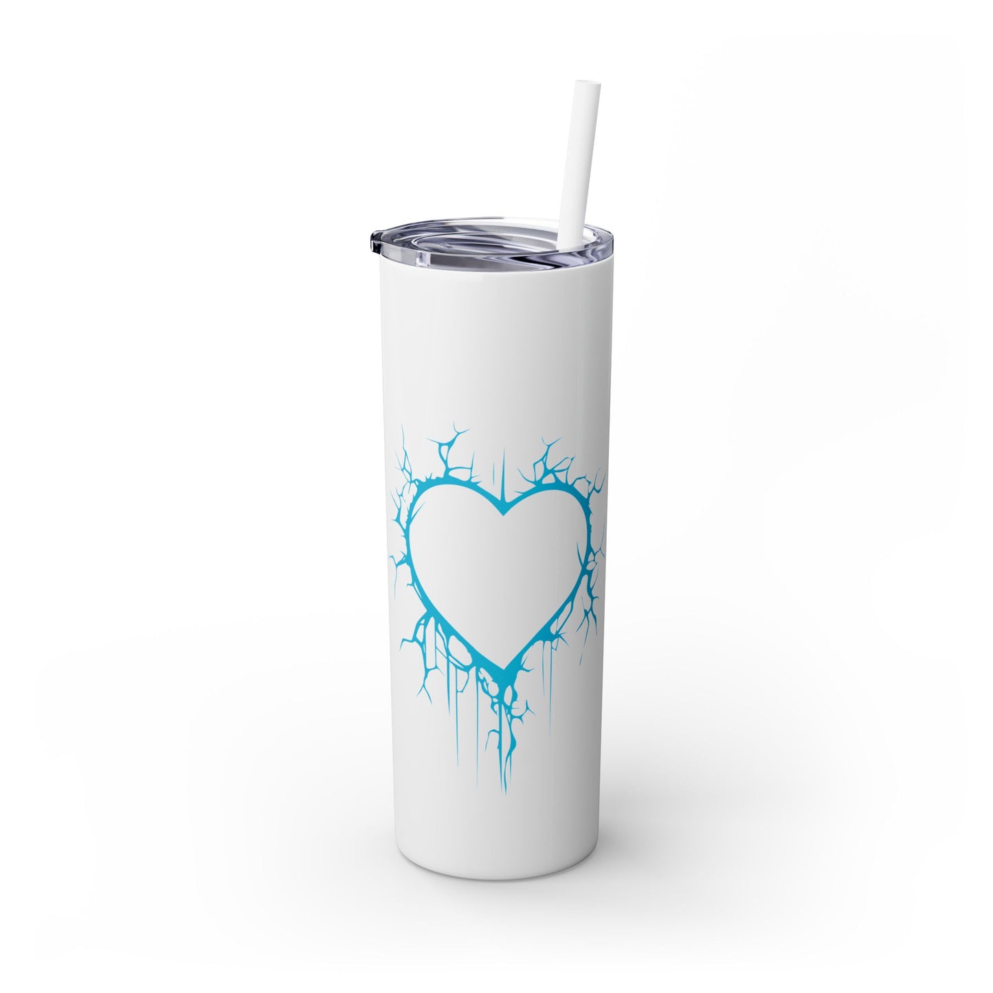 Lightning-Cracked Heart  Skinny Venti Tumbler (in Electric Blue) with matching reusable straw - (The Only Hearts Collection)