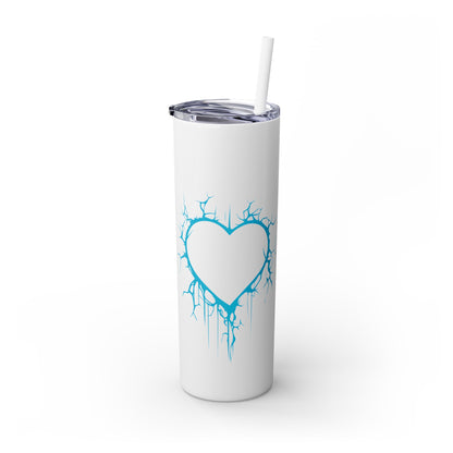 Lightning-Cracked Heart  Skinny Venti Tumbler (in Electric Blue) with matching reusable straw - (The Only Hearts Collection)