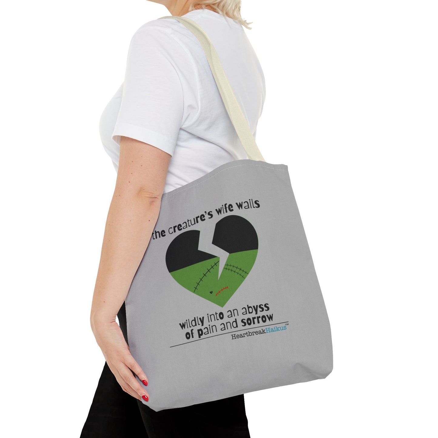 The Creature's Wife Wails Wildly Frankenstein Haiku - Tote Bag (dual-sided print in light grey)