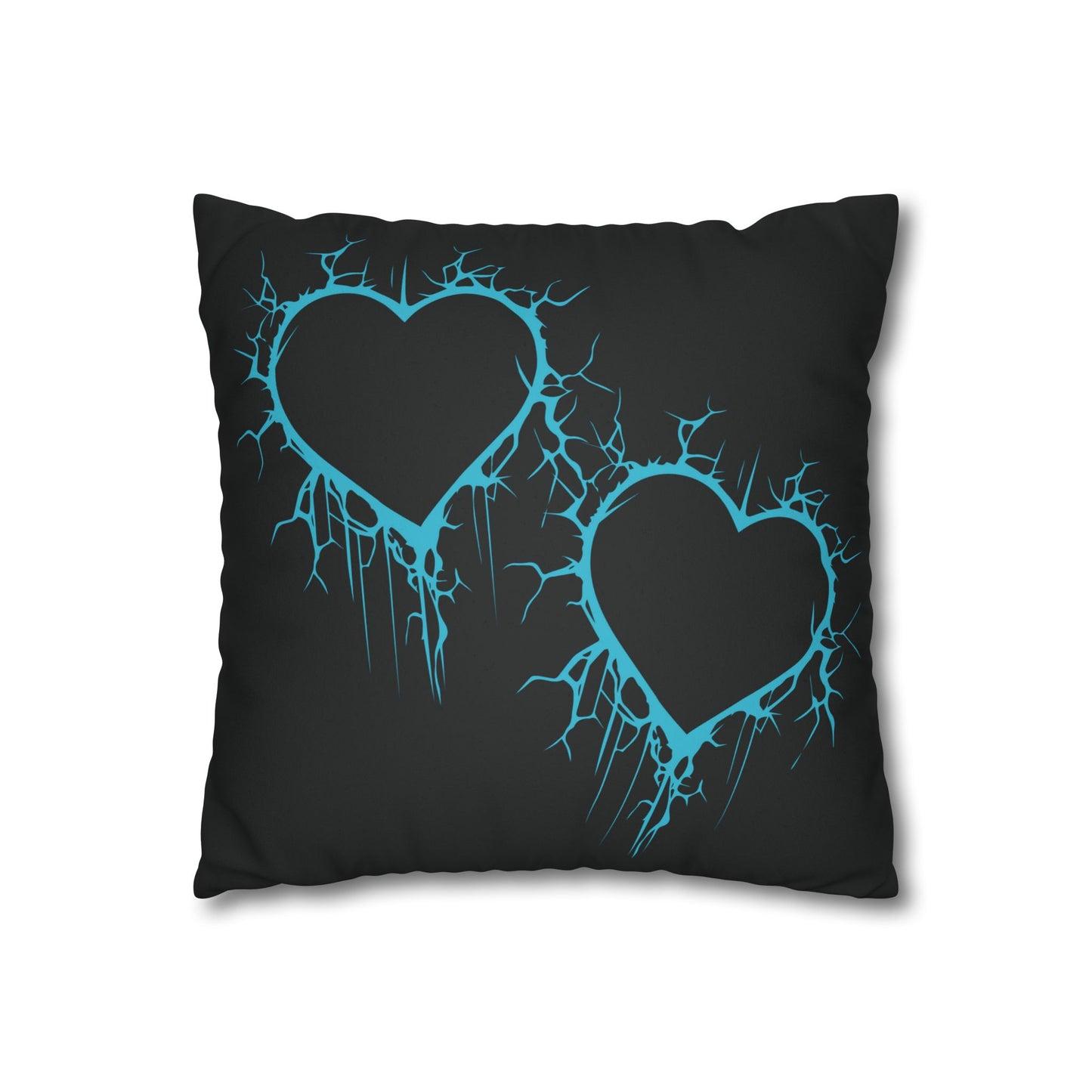 Lightning-Cracked Heart - Faux Suede Square Pillowcase (in Electric Blue)