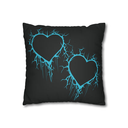 Lightning-Cracked Heart - Faux Suede Square Pillowcase (in Electric Blue)