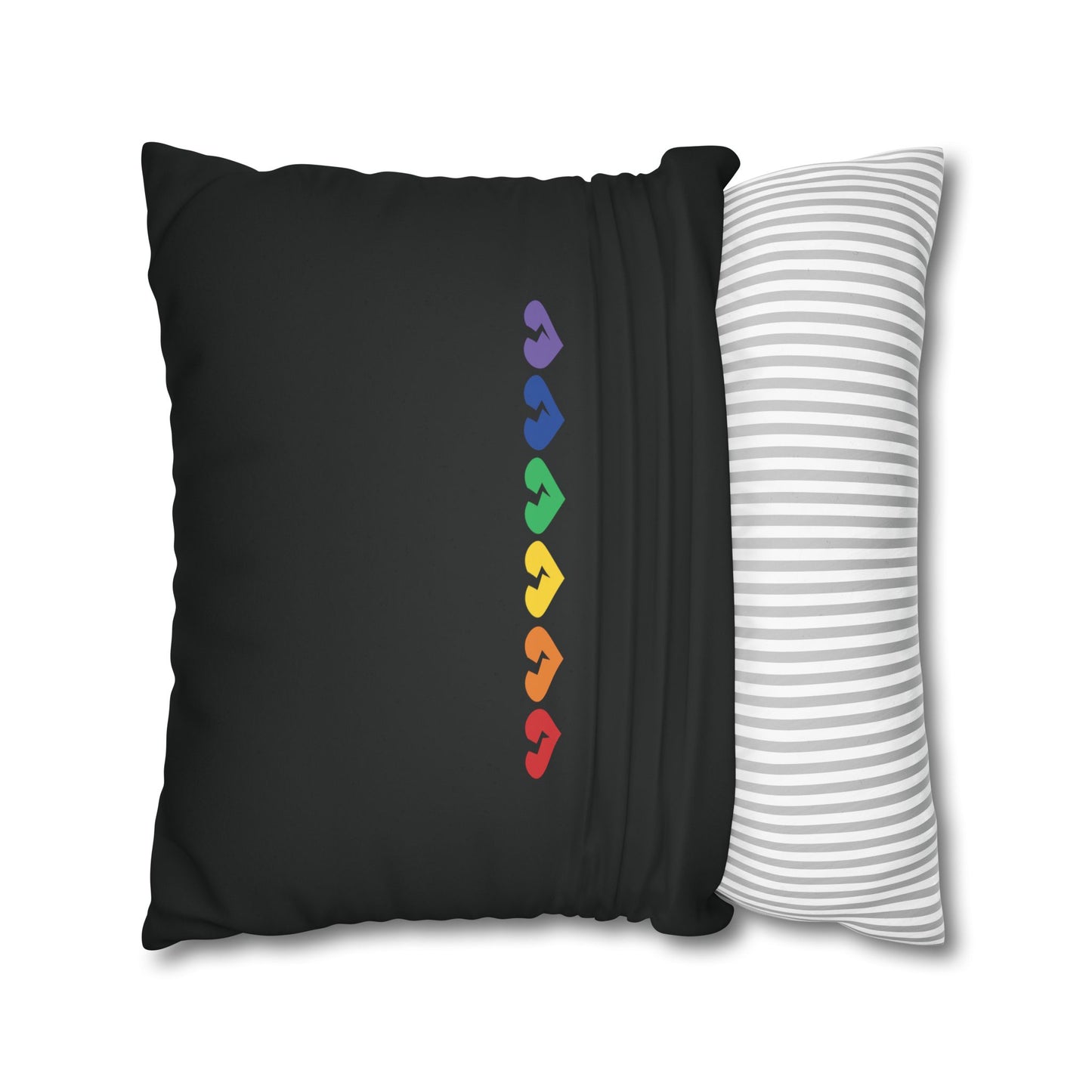 Rainbow Broken Hearts (on Midnight Black) - Faux Suede Square Pillowcase (Only Hearts Collection)