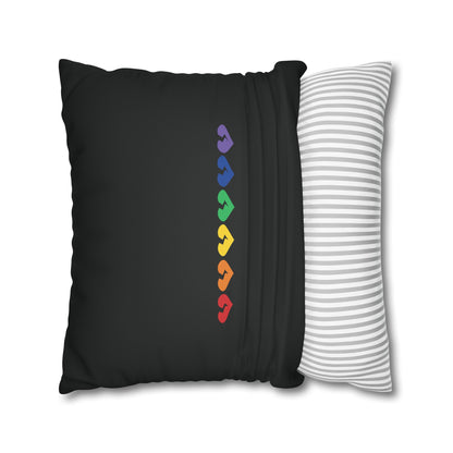 Rainbow Broken Hearts (on Midnight Black) - Faux Suede Square Pillowcase (Only Hearts Collection)