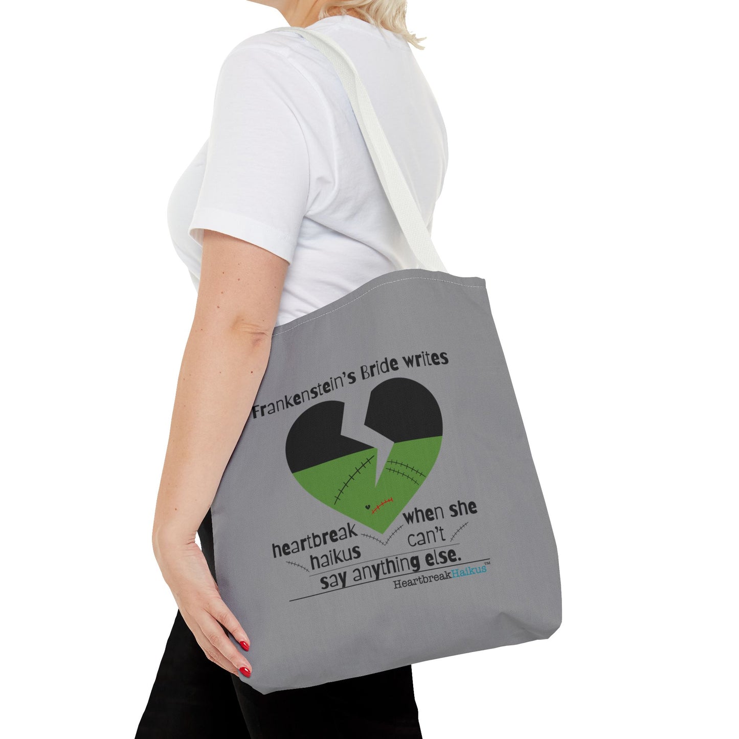 Frankenstein's Bride Writes Heartbreak Haikus - Tote Bag (Dual-sided print in Stone Grey)