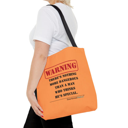 Warning: Dangerous Special Man Haiku Tote Bag (dual-sided design in Orange Tangerine)