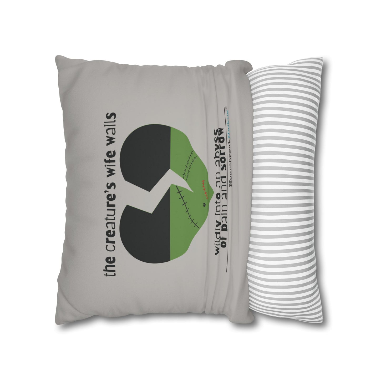 The Creature's Wife Wails Frankenstein Haiku - Faux Suede Square Pillowcase (in light grey)