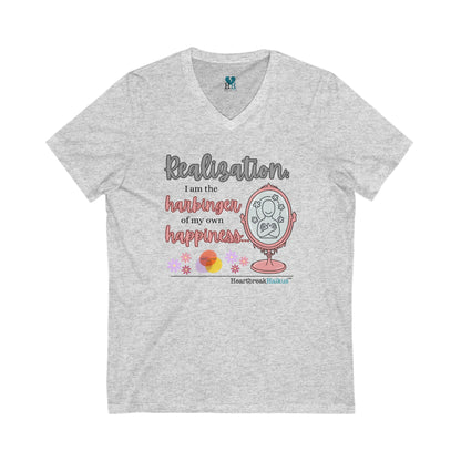 Harbinger of Happiness Haiku - Jersey Short Sleeve V-Neck Tee