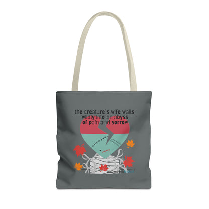 The Creature's Wife Wails Wildly Frankenstein Haiku - Tote Bag (dual-sided print in Slate Grey) - Frankenstein 2025 Makeover