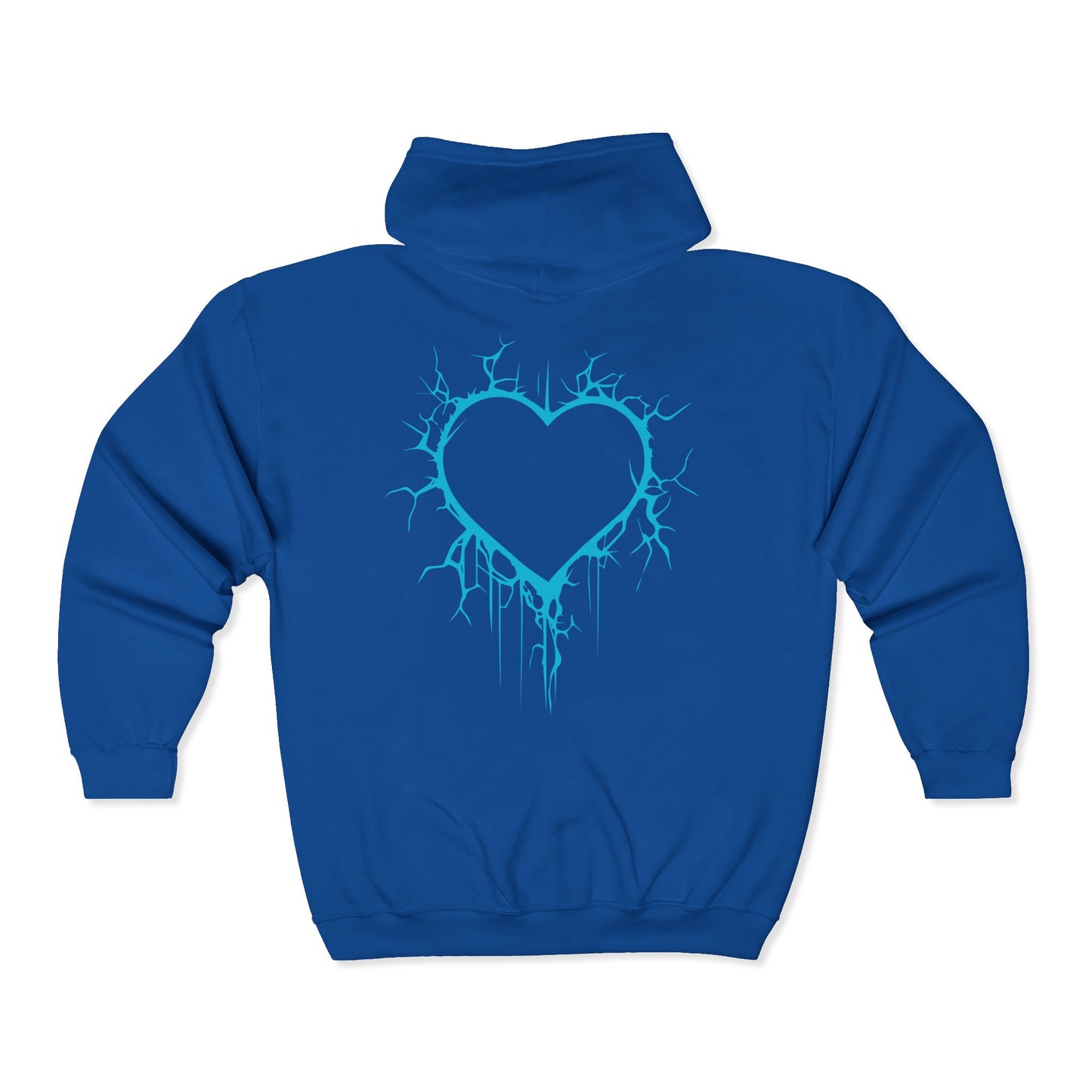 Lightning-Cracked Hollow Heart Zip Hoodie (in Electric Blue) - (The Only Hearts Collection)