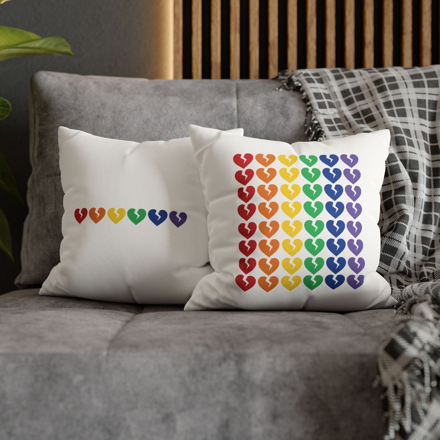 Rainbow Broken Hearts - Faux Suede Square Pillowcase (Only Hearts Collection)