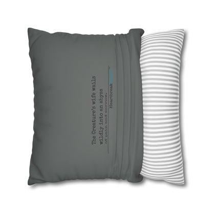 The Creature's Wife Wails Frankenstein Haiku - Faux Suede Square Pillowcase (in Moody Grey) - Frankenstein 2025 Makeover