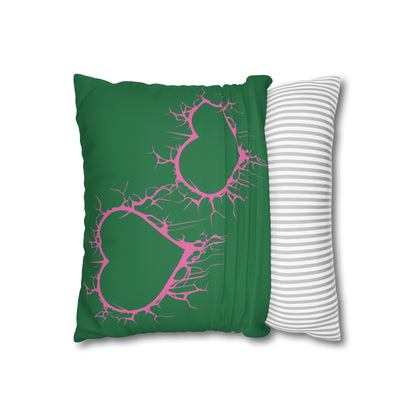 Lightning-Cracked Heart - Faux Suede Square Pillowcase (in Wicked Green and Electric Pink)