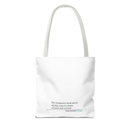 The Creature's Wife Wails Wildly Frankenstein Haiku - Tote Bag (Dual-sided print in Snow White)