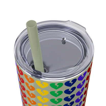 Only Hearts - Skinny Tumbler with Eco-Friendly, Reusable, Matching Straw, 20oz (Rainbow Heartbreak Collection)