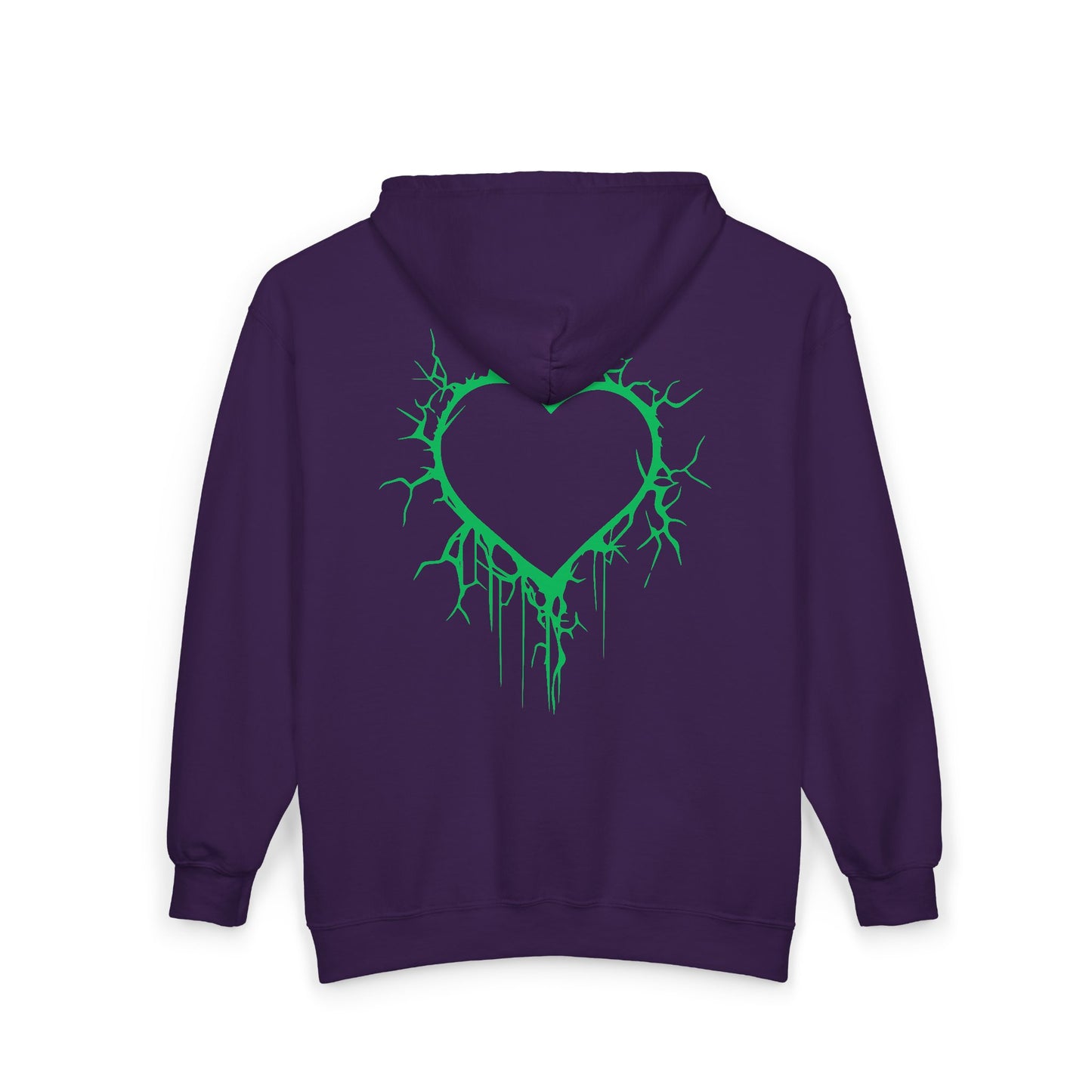 Lightning-Cracked Hollow Heart Zip Hoodie (in Electric Wicked Green) - (The Only Hearts Collection)