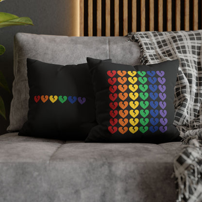 Rainbow Broken Hearts (on Midnight Black) - Faux Suede Square Pillowcase (Only Hearts Collection)