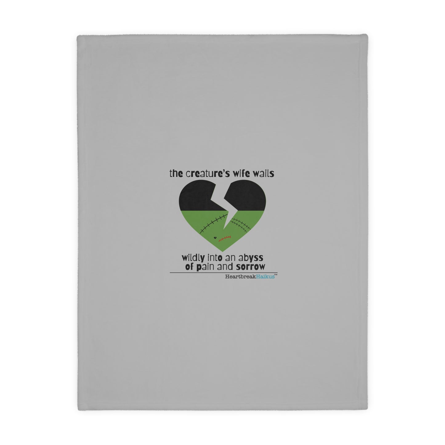 The Creature's Wife Wails Wildly Frankenstein Haiku - Plush Throw Blanket (in Stone Grey)