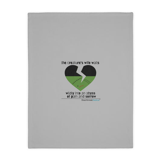 The Creature's Wife Wails Wildly Frankenstein Haiku - Plush Throw Blanket (in Stone Grey)