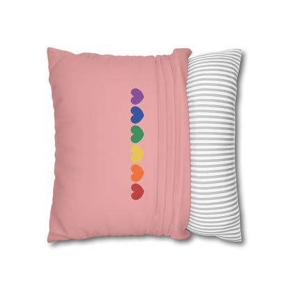 Rainbow Hearts on Pink - Faux Suede Square Pillowcase (Only Hearts Collection)