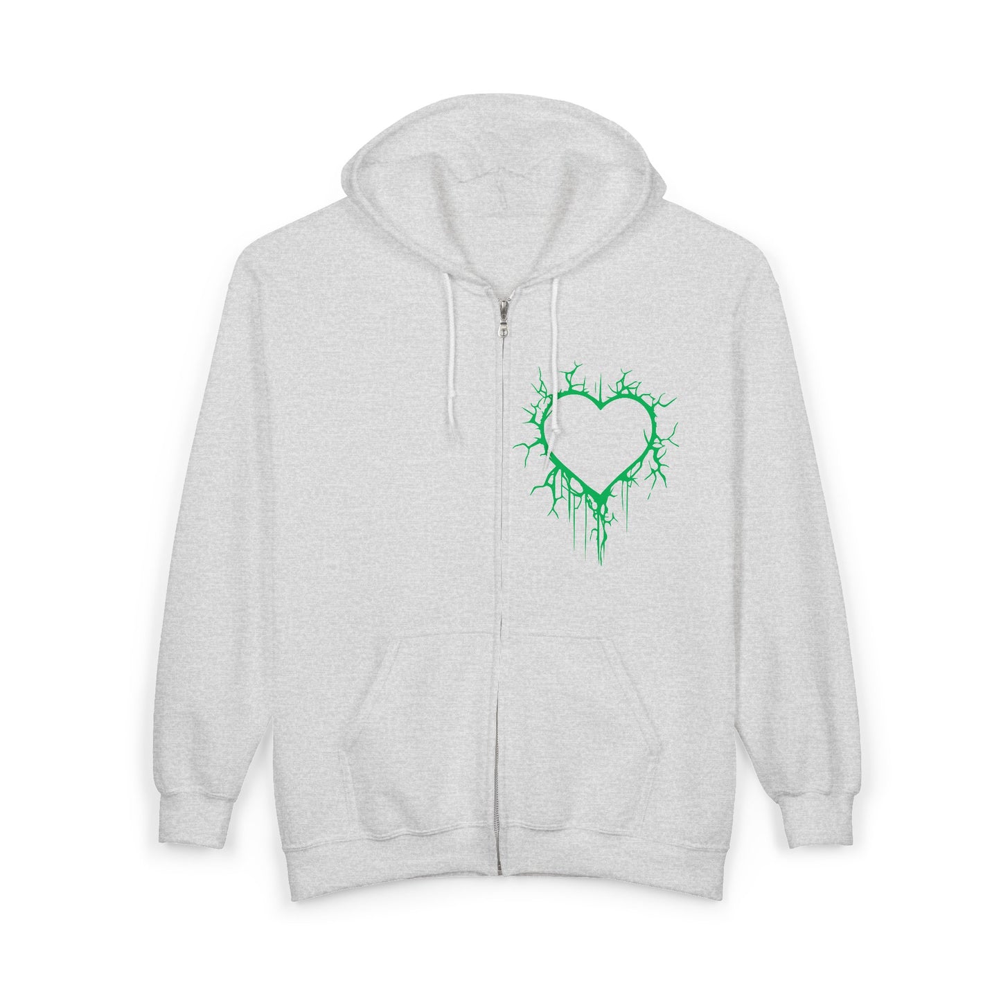 Lightning-Cracked Hollow Heart Zip Hoodie (in Electric Wicked Green) - (The Only Hearts Collection)