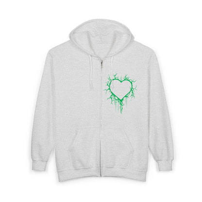 Lightning-Cracked Hollow Heart Zip Hoodie (in Electric Wicked Green) - (The Only Hearts Collection)