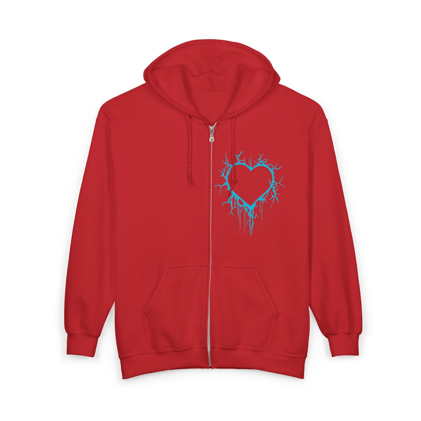 Lightning-Cracked Hollow Heart Zip Hoodie (in Electric Blue) - (The Only Hearts Collection)