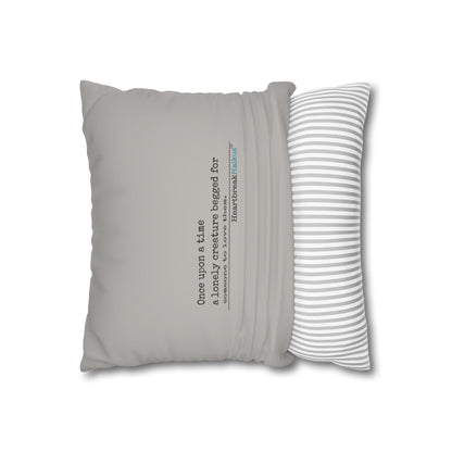 A Lonely Creature Begged Frankenstein Haiku - Faux Suede Square Pillowcase (in Light Grey)