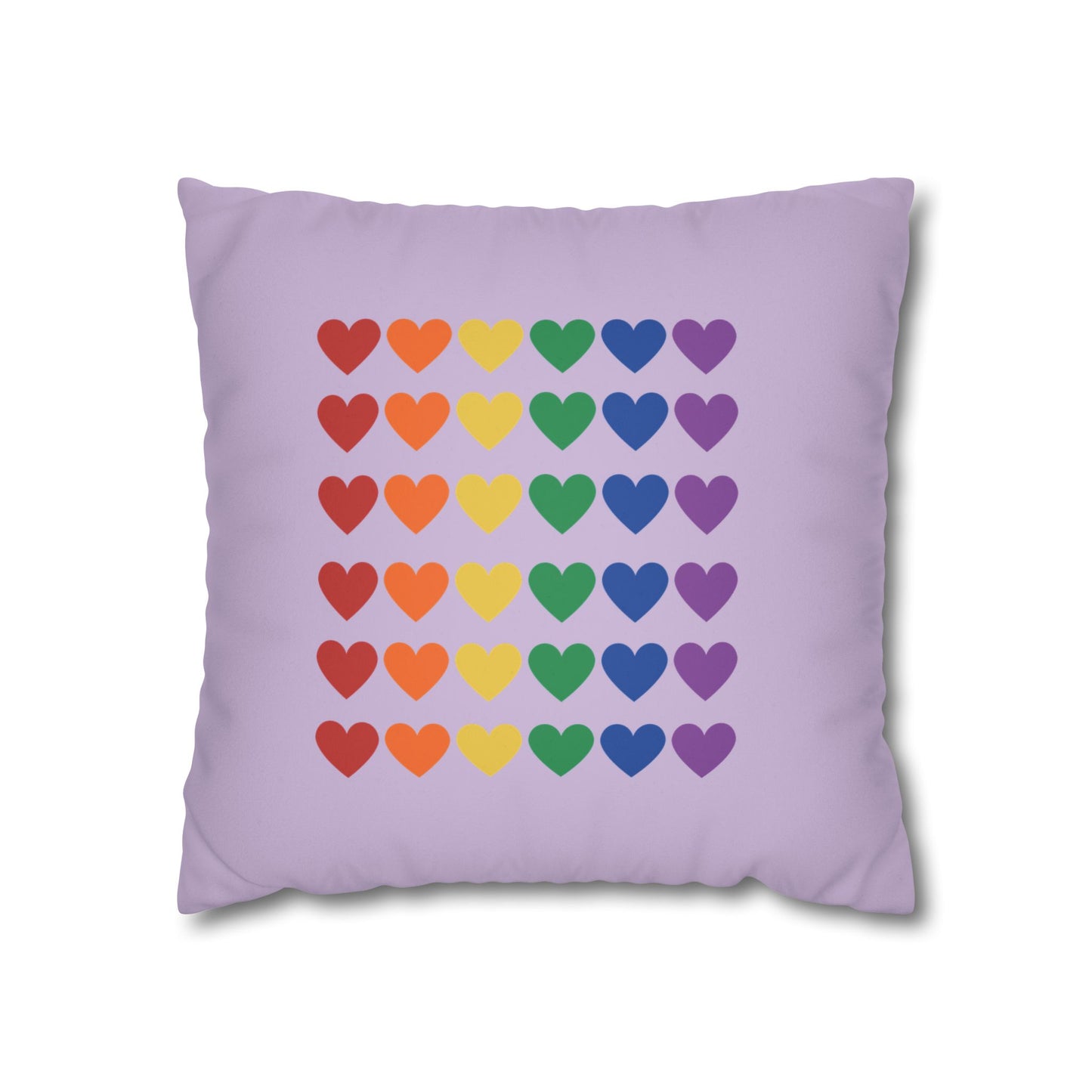 Rainbow Hearts on Lavender - Faux Suede Square Pillowcase (Only Hearts Collection)