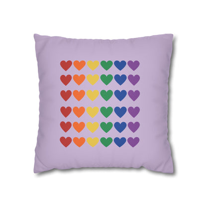 Rainbow Hearts on Lavender - Faux Suede Square Pillowcase (Only Hearts Collection)