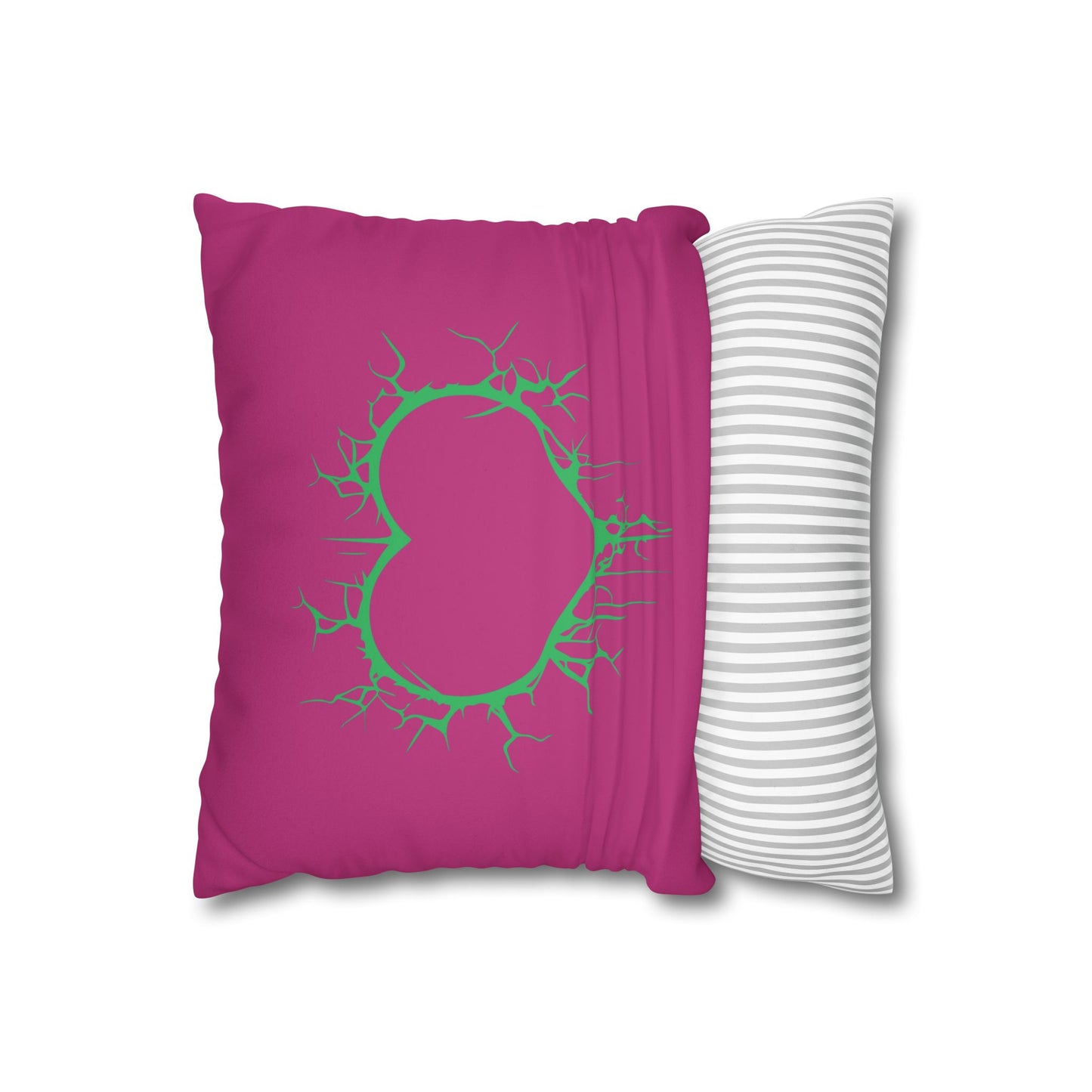 Lightning-Cracked Hearts - Faux Suede Square Pillowcase (in Pink and Wicked Green)