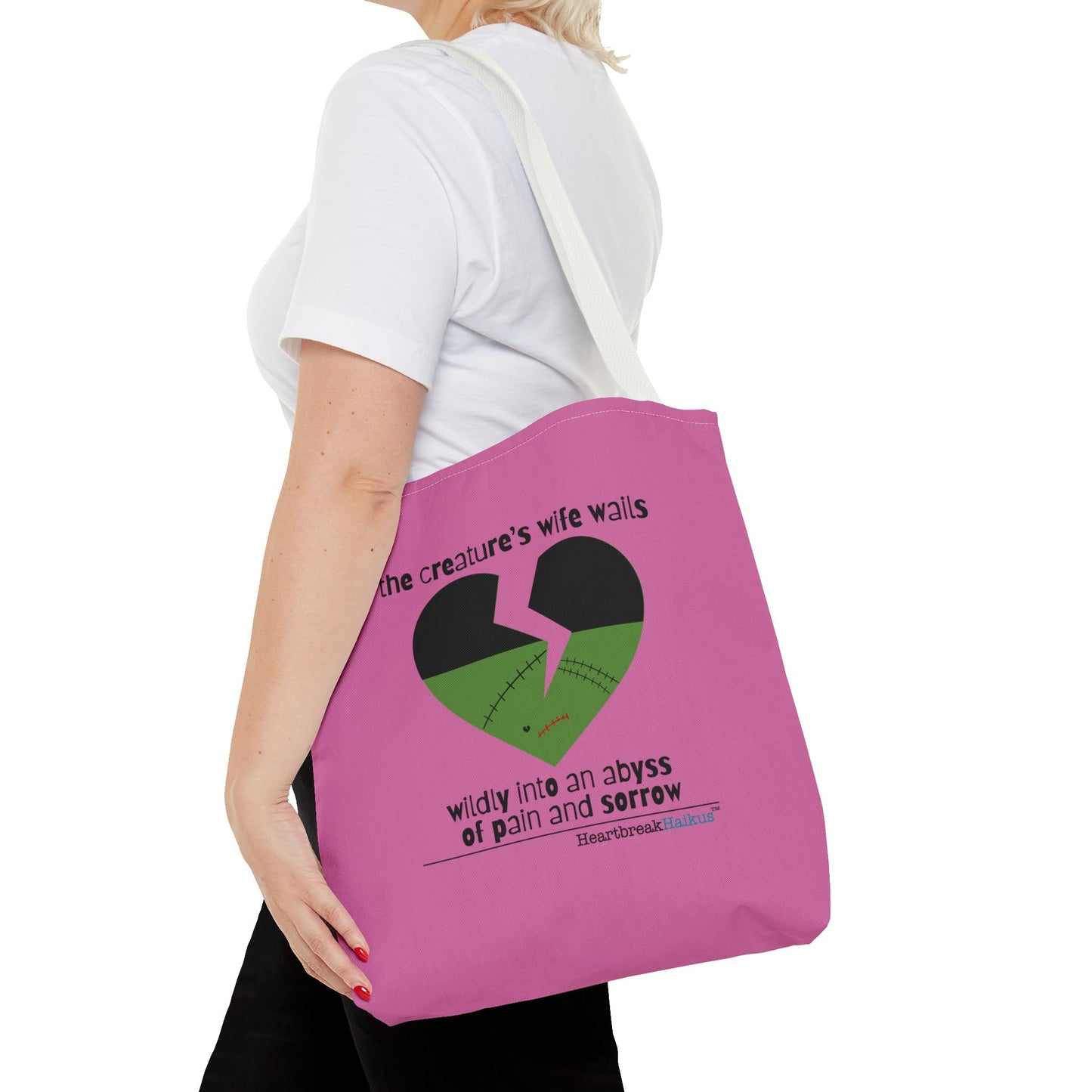 The Creature's Wife Wails Wildly Frankenstein Haiku - Tote Bag (dual-sided print in Candy Pink)