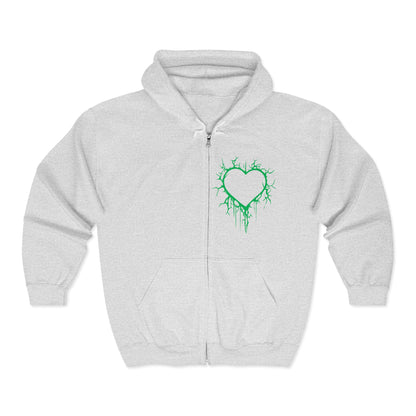 Lightning-Cracked Hollow Heart Zip Hoodie (in Electric Wicked Green) - (The Only Hearts Collection)