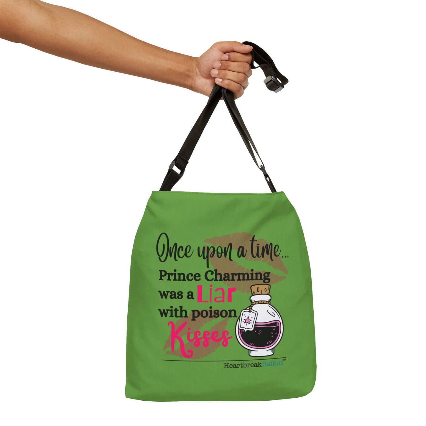 Prince Charming's Poison Kisses Haiku - Adjustable Tote Bag in Wicked Green