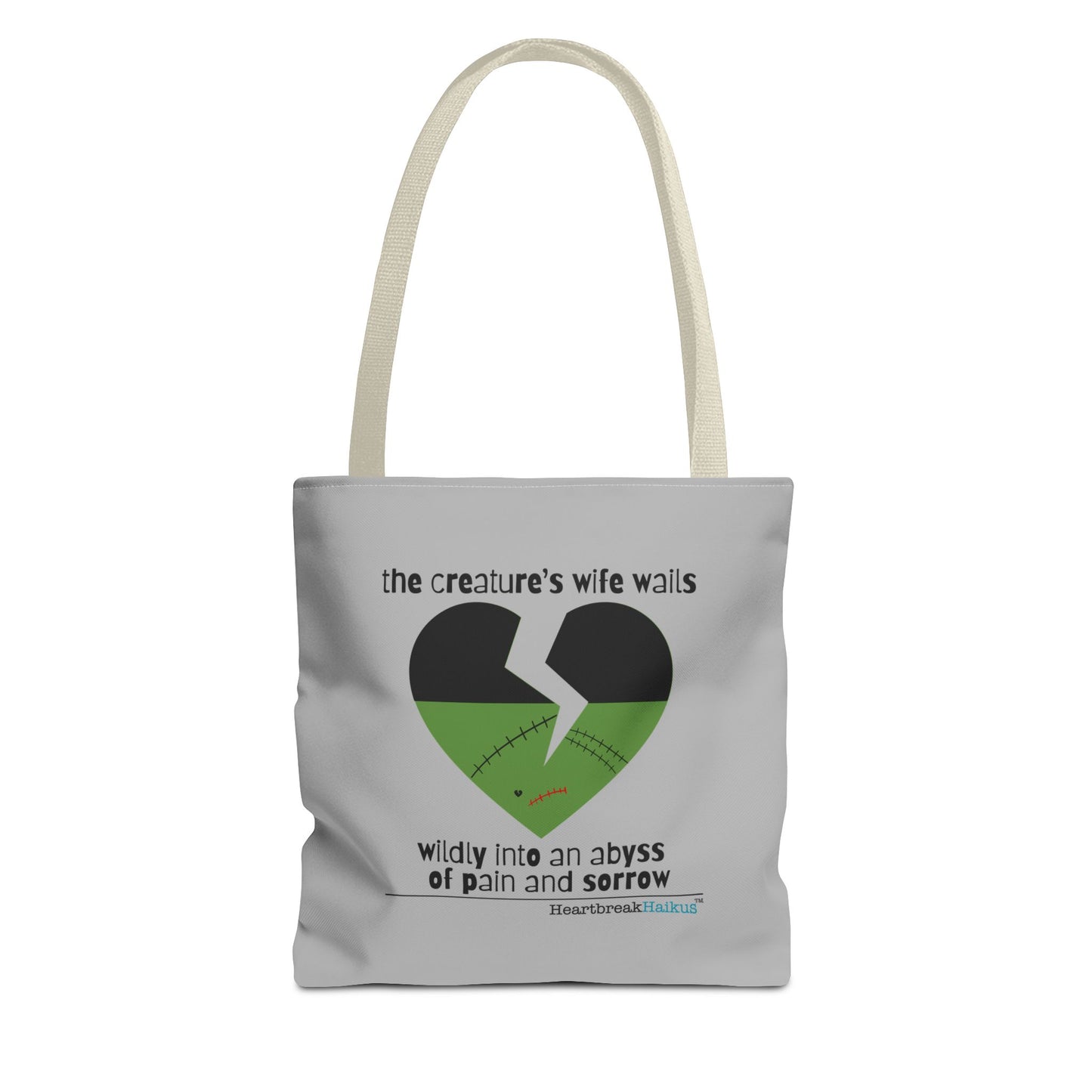 The Creature's Wife Wails Wildly Frankenstein Haiku - Tote Bag (dual-sided print in light grey)
