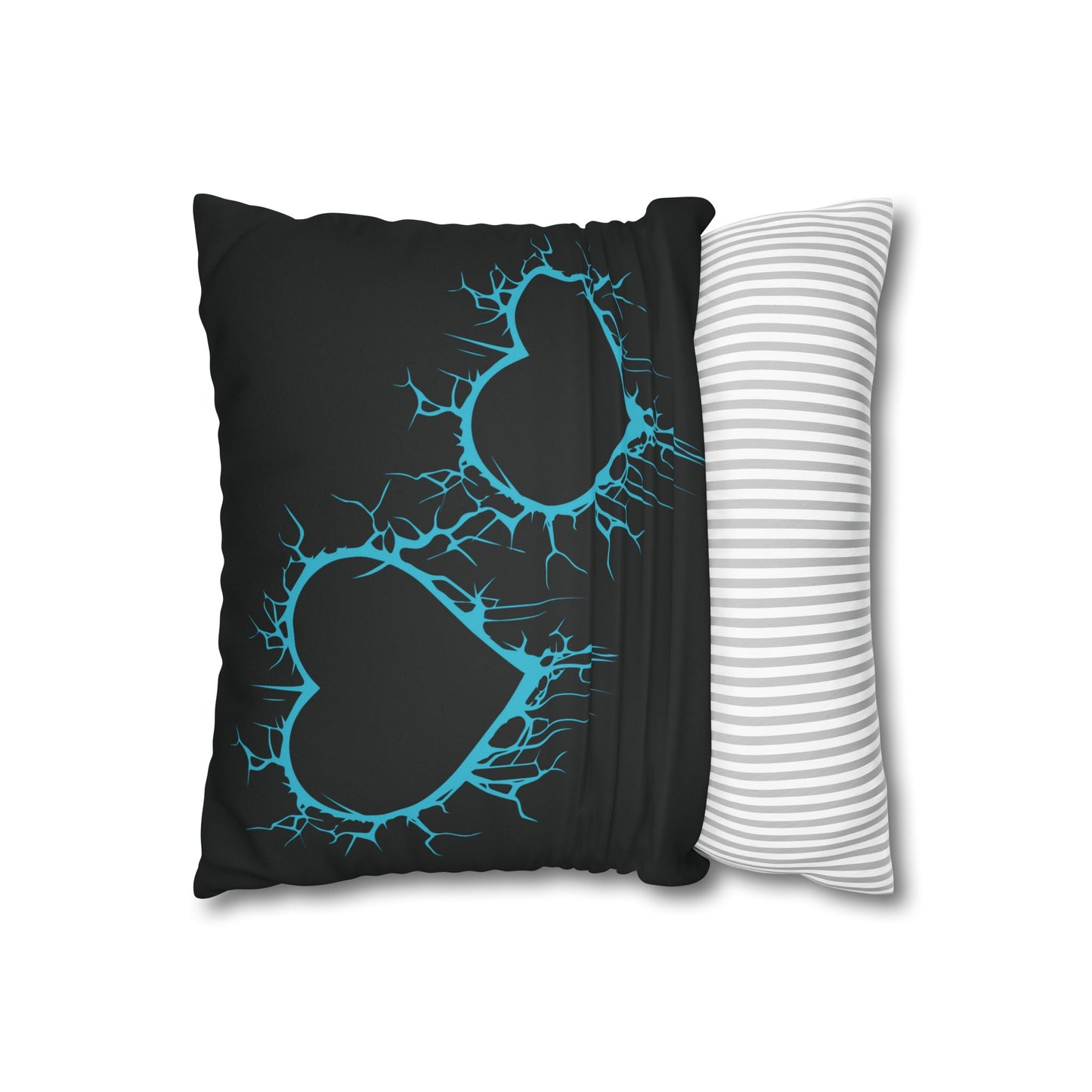 Lightning-Cracked Heart - Faux Suede Square Pillowcase (in Electric Blue)