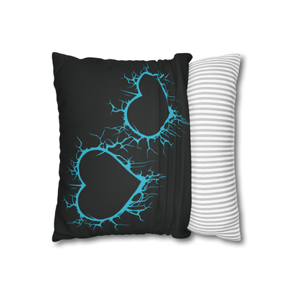 Lightning-Cracked Heart - Faux Suede Square Pillowcase (in Electric Blue)