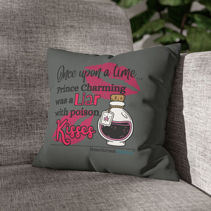 Prince Charming's Poison Kisses - Faux Suede Square Pillowcase (in Moody Grey)