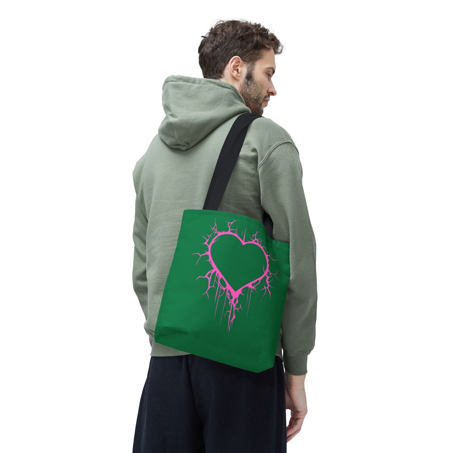 Lightning-Cracked Heart Tote Bag (in Wicked Green and Electric Pink) - (The Only Hearts Collection)