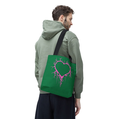 Lightning-Cracked Heart Tote Bag (in Wicked Green and Electric Pink) - (The Only Hearts Collection)
