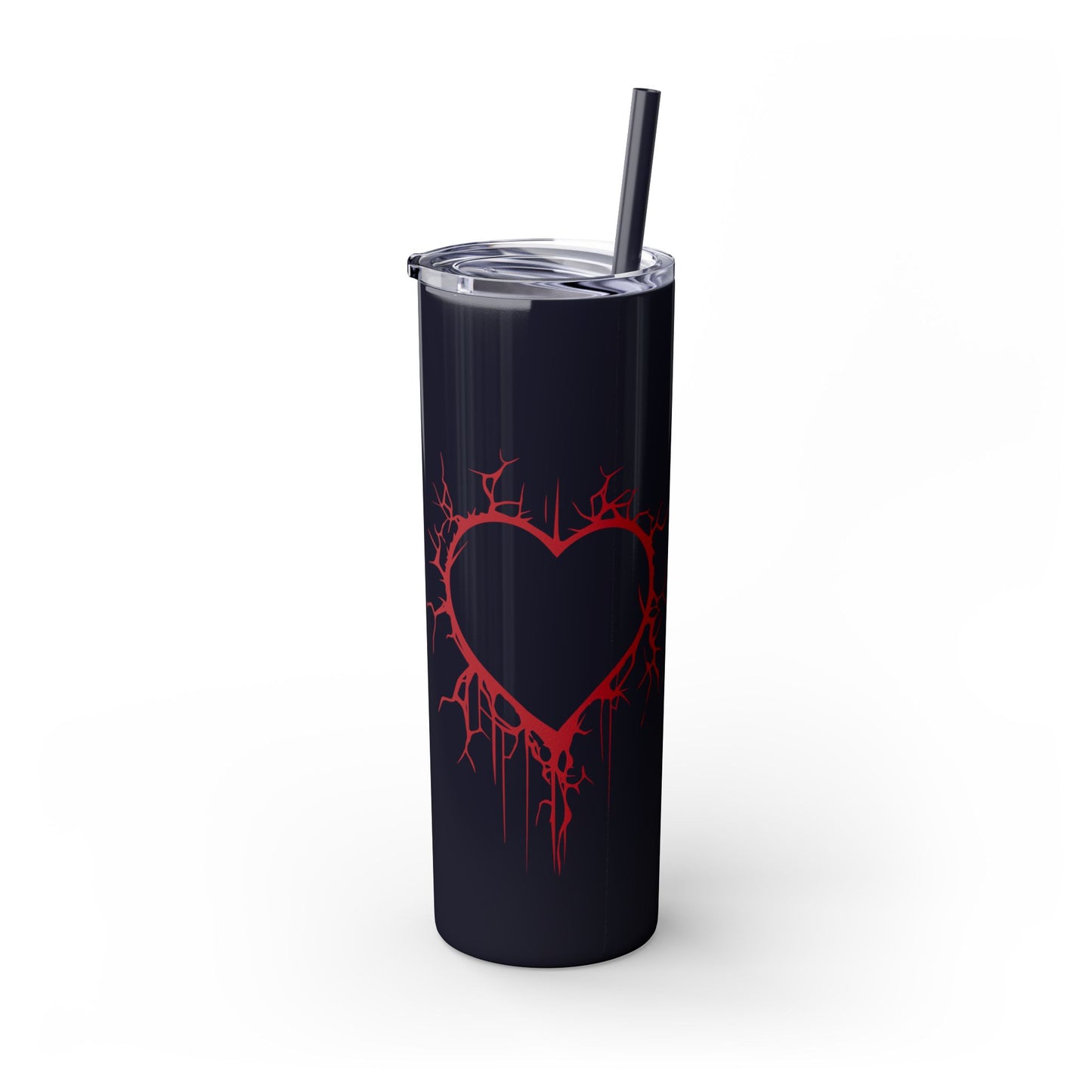 Cracked Heart Skinny Venti Tumbler (in Crimson Red) with matching reusable straw - (The Only Hearts Collection)