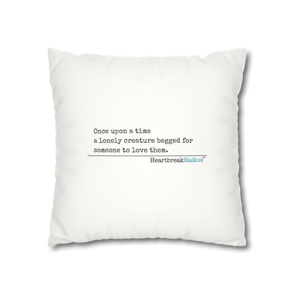 A Lonely Creature Begged Frankenstein Haiku - Faux Suede Square Pillowcase (in Snow White)