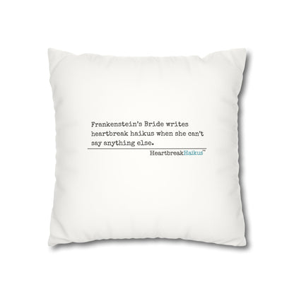 Frankenstein's Bride Writes Heartbreak Haikus - Faux Suede Square Pillowcase (in Snow White)