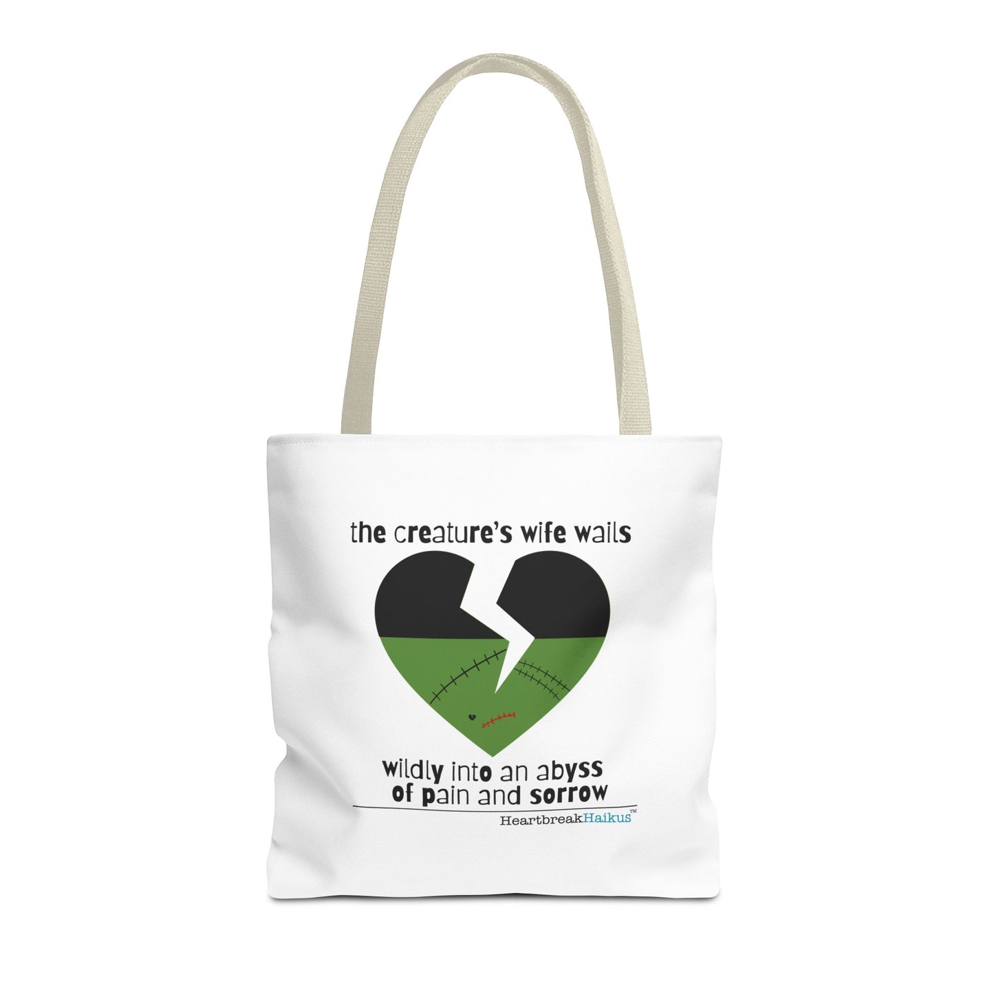 The Creature's Wife Wails Wildly Frankenstein Haiku - Tote Bag (Dual-sided print in Snow White)