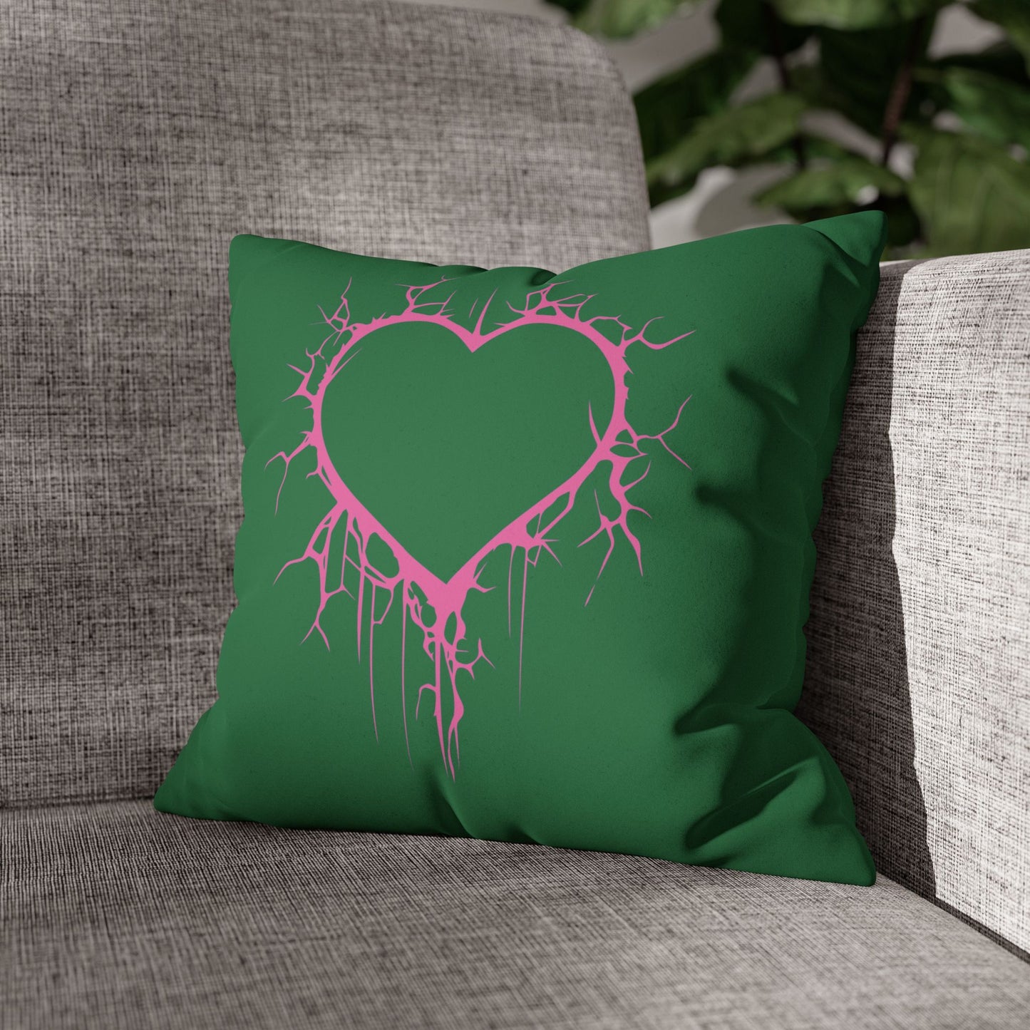 Lightning-Cracked Heart - Faux Suede Square Pillowcase (in Wicked Green and Electric Pink)