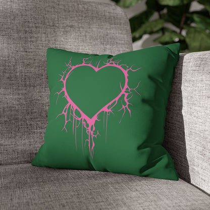 Lightning-Cracked Heart - Faux Suede Square Pillowcase (in Wicked Green and Electric Pink)